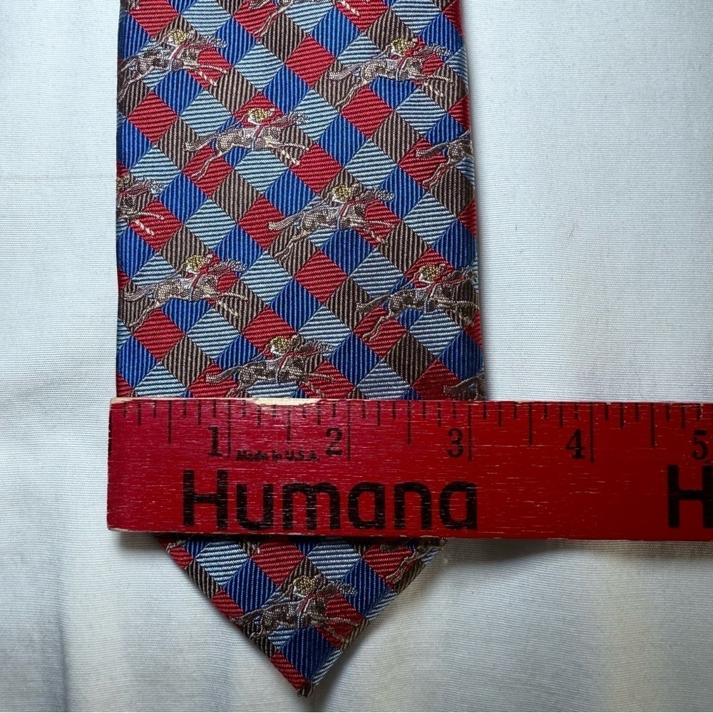 Red And Blue Equestrian Horse Racing Silk Neck Tie Logan’s Of Lexington Classic - Picture 2 of 4